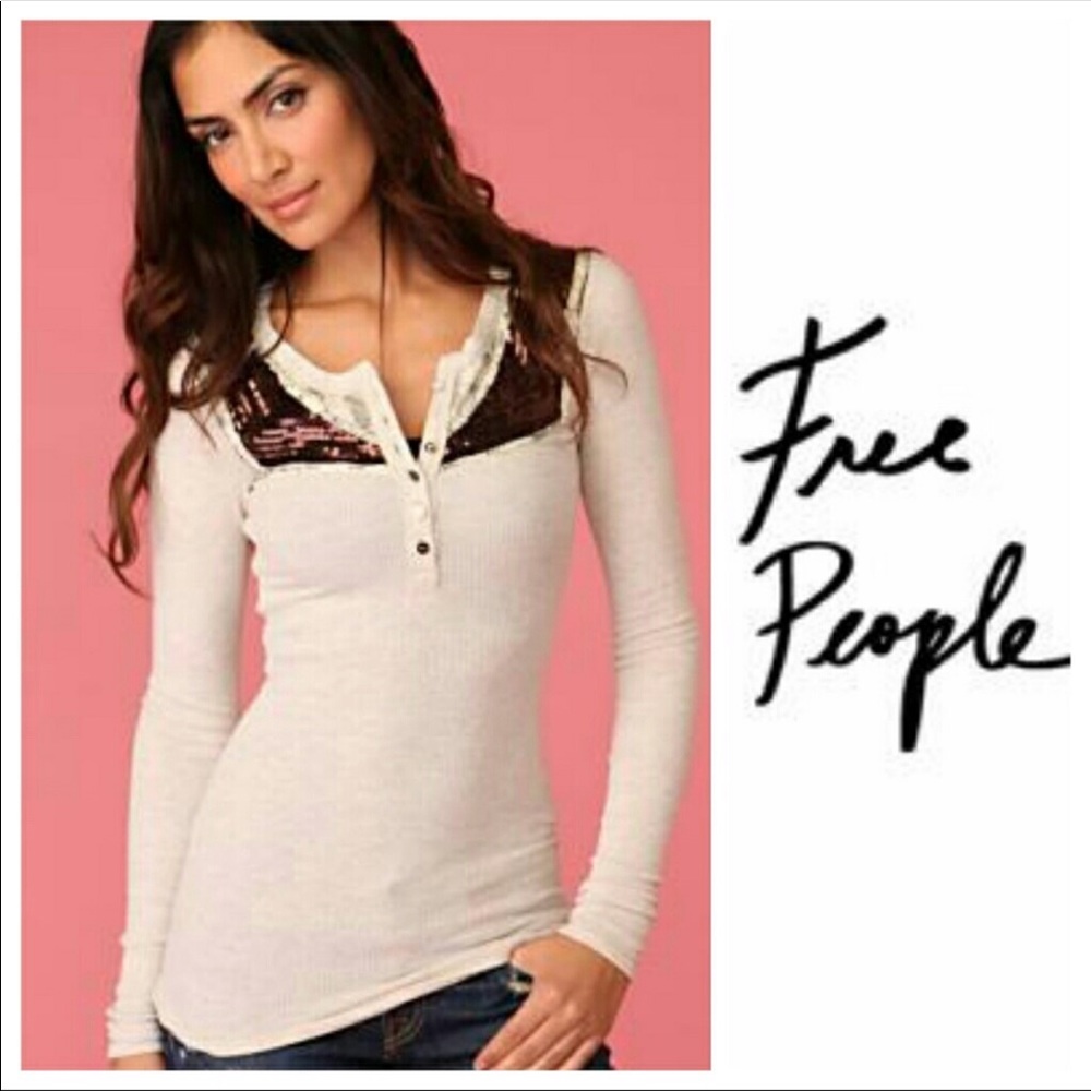 Free People Thermal Henley, Sz M Embellished Boho